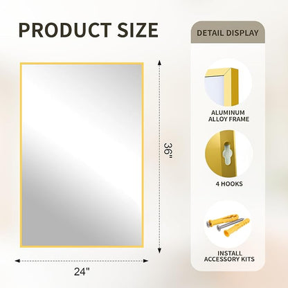 FICTOR Bathroom Vanity Mirror-Gold, 36x24 Inch, Shatterproof & Anti-Rust - Image 2