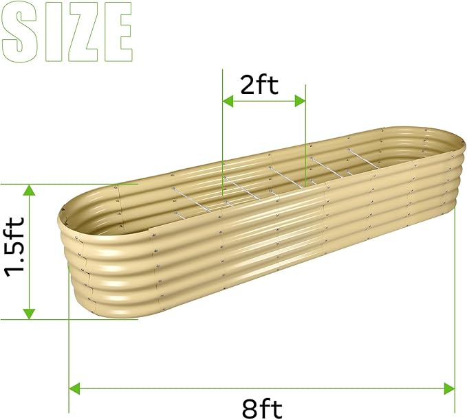 Land Guard 8×2×1.5ft Galvanized Raised Garden Bed Kit, Raised Garden Boxes Outdoor, Oval Metal Raised Garden Beds for Vegetables, Cream Yellow