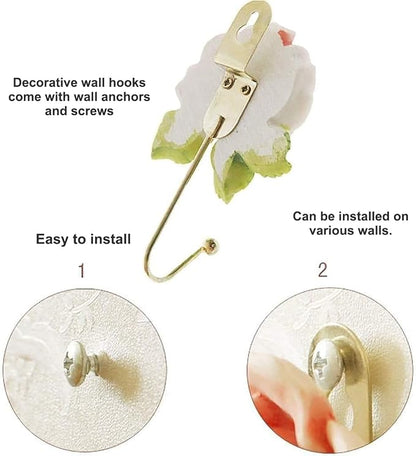 2 Pcs Pink Rose Decorative Wall Hooks, Fancy Resin Flower Towel & Key Hooks - Image 5
