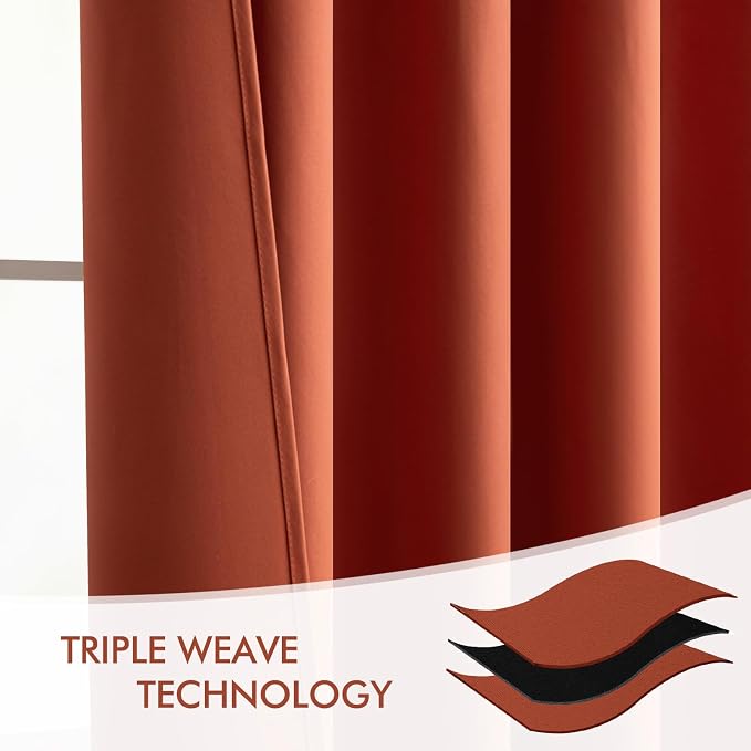 MIULEE Back Tab Burnt Orange Blackout Curtains 120 Inch Long 2 Panels Set - Image 7