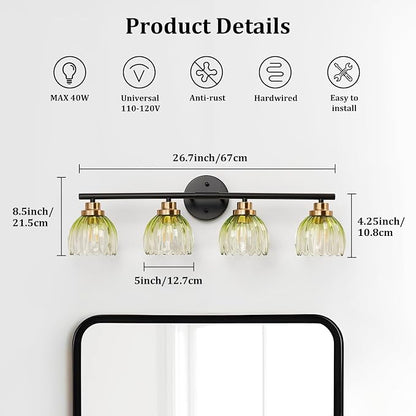 TALOYA Bathroom Vanity Light Fixtures, 4-Light Modern Black and Gold Wall Lights - Image 2