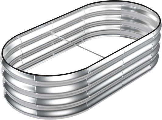 SnugNiture Galvanized Raised Garden Bed, 4x2x1ft Oval Metal Planter Box for Planting Outdoor Plants Vegetables