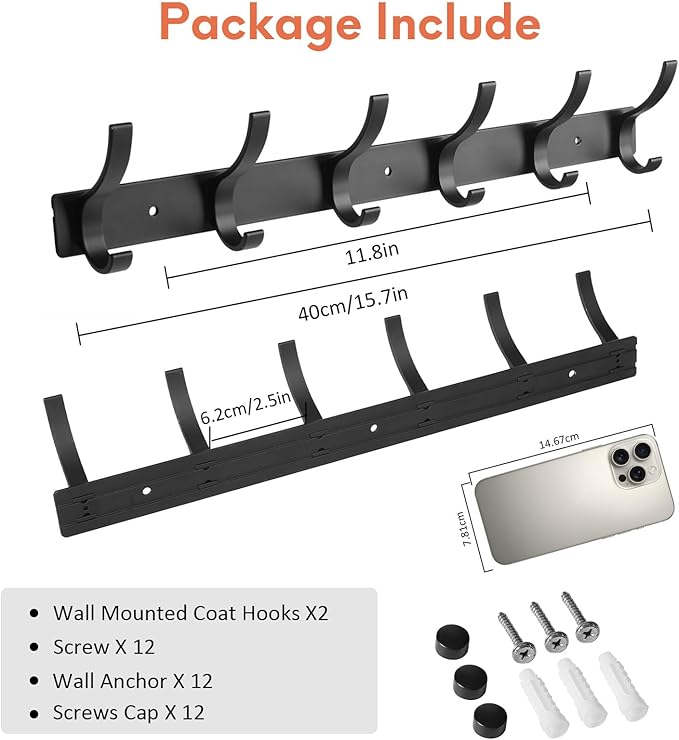 Optish Coat Rack Wall Mount, Coat Hook Wall Mount, Wall Hooks - Image 2