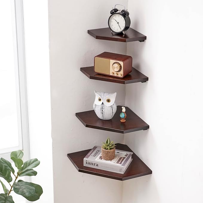 Corner Wall Shelf, Solid Oak Wood White Floating Corner Shelf Organizer - Image 2