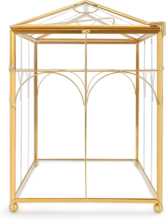 Handmade Glass Planter Terrarium with Lid, Indoor Tabletop Centerpiece Display Box Modern Decor DIY Gift Plant Terrarium Container for Succulent Cacti Air Plants Flower (Gold)