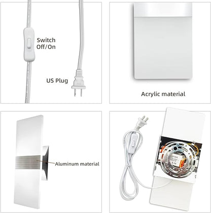 KICAAO Wall Sconces Set of Two, Modern Wall Sconce Plug in 10W 6000K Cool White - Image 5