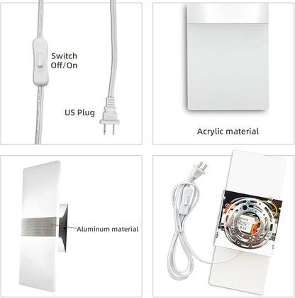 KICAAO Wall Sconces, Modern Wall Sconce Plug in 10W 6000K Cool White Acrylic - Image 4
