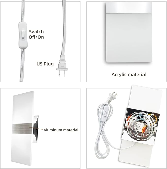 KICAAO Wall Sconces Set of Two, Modern Wall Sconce Plug in 10W 6000K Cool White - Image 5