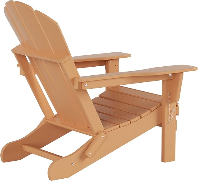 WO Home Furniture Adirondack Chairs Table Set of 3 PCS Outdoor Folding Chairs Coffee Table Weather/UV Resistant for Lawn, Garden, Bon Fire, Balcony (Teak)