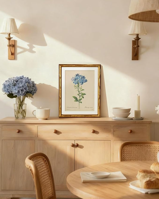 InSimSea Gold Bamboo Framed Canvas Wall Art, Vintage Minimalist Blue Botanical - Image 2