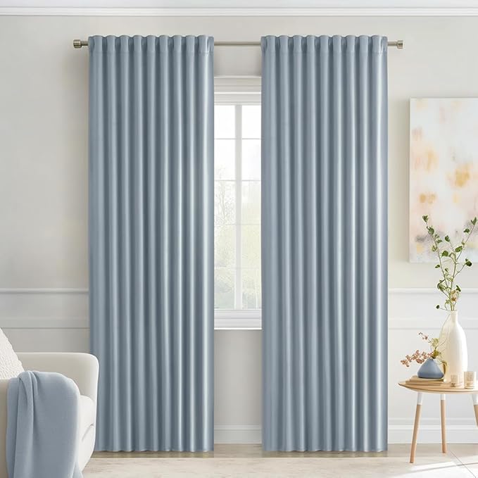 MIULEE Light Blue Back Tab Blackout Curtains 84 Inch Length 2 Panels Set by MIULEE