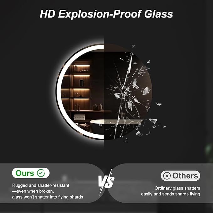 DUMOS 24 Inch Round LED Bathroom Mirror - Image 4