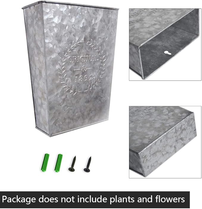 LESEN Galvanized Metal Wall Planter,Farmhouse Wall Decor Hanging Wall Vase Pocket Planters Flowers Holder Country Rustic Home Wall Decor,Set of 2