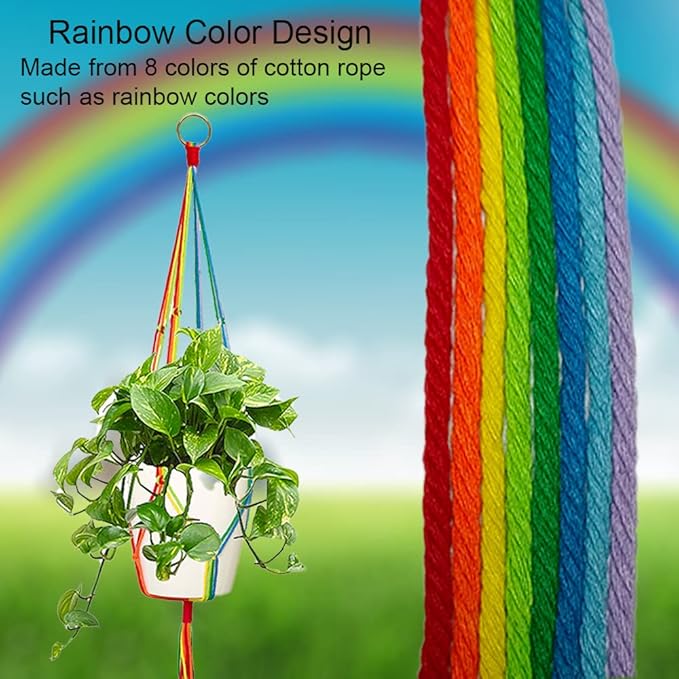 Rainbow Macrame Plant Hangers Indoor Outdoor, 3 Pack Different Size Flower Pot Holder Hanging Plant Holder for Windows Garden Boho Home Decor