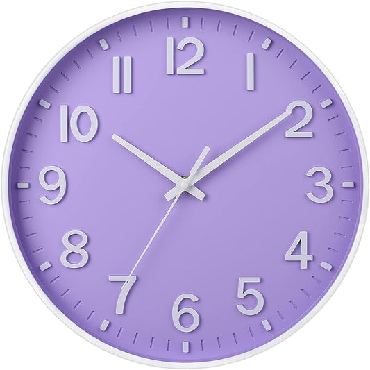 HZDHCLH Purple Wall Clocks Battery Operated, 12 inch Silent Non Ticking Modern by HZDHCLH