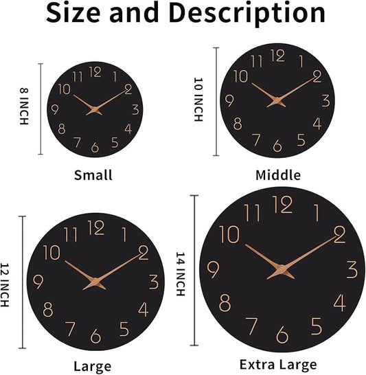 Mosewa Wall Clock 14 Inch Black Battery Operated Silent Non Ticking Simple - Image 2