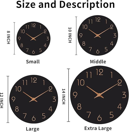 Mosewa 12 Inch Black Wall Clock Battery Operated Silent Non Ticking Modern - Image 2