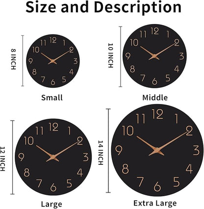 Mosewa 12 Inch Black Wall Clock Battery Operated Silent Non Ticking Modern - Image 2