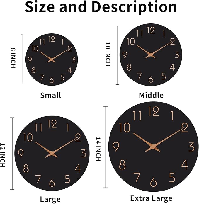 Mosewa Wall Clock Battery Operated 10 Inch Black Silent Non Ticking Simple - Image 2