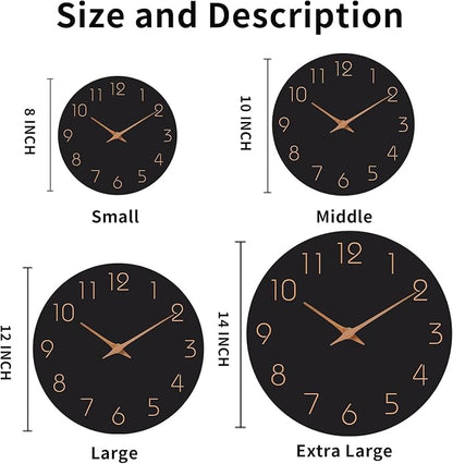 Mosewa Wall Clock Battery Operated 10 Inch Black Silent Non Ticking Simple - Image 2