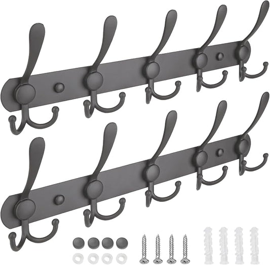 TICONN Wall Mounted Coat Rack, Five Heavy Duty Tri Hooks All Metal Construction by TICONN