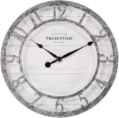 Presentime & Co 10" Farmhouse Series Wall Clock, Quartz Movement, Shiplap Style by Presentime