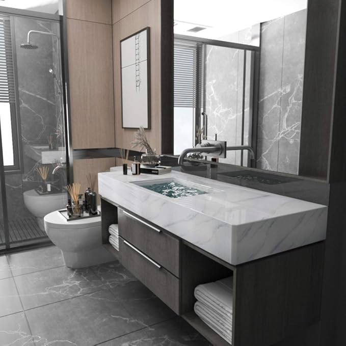 BAYYA Large White Marble Granite Wallpaper Peel Stick Thicken 24x354inch - Image 3