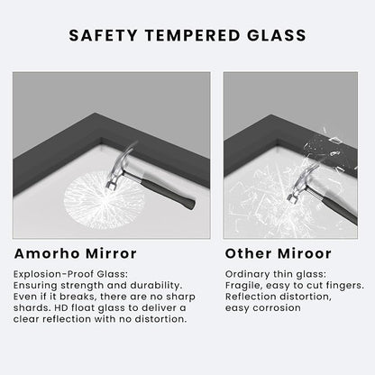 Amorho Black Bathroom Mirror, 40x38 Inch Thick Metal Framed Wall Mirrors - Image 4