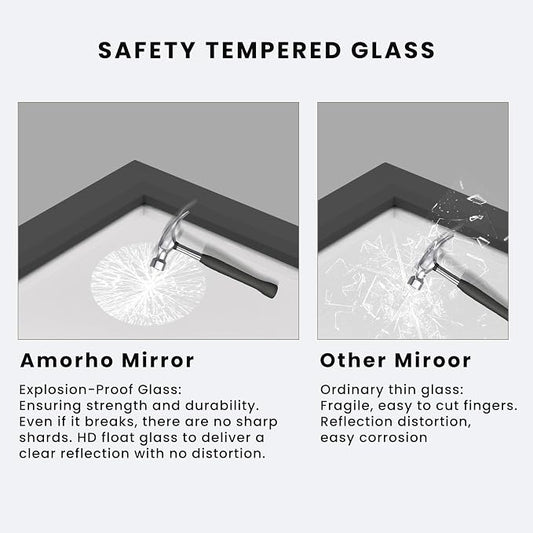 Amorho Bathroom Mirror Black, 48x40 Inch Thick Metal Framed Wall Mirrors - Image 2