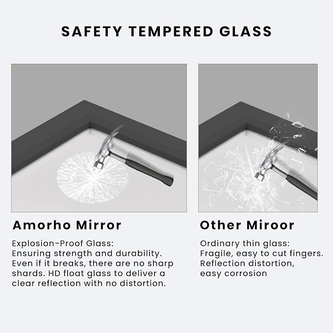 Amorho Black Bathroom Mirror, 48x30 Inch Thick Metal Framed Wall Mirrors - Image 4