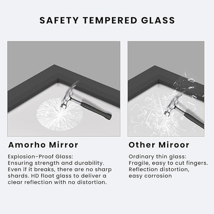 Amorho Bathroom Mirror Black, 50x36 Inch Thick Metal Framed Wall Mirrors - Image 2