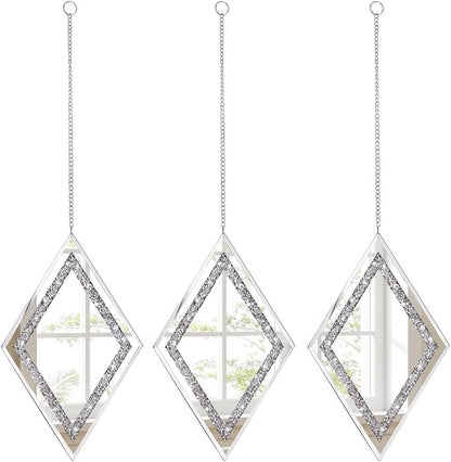 Pibeyer Silver Diamond Shaped Wall Mirror Set of 3, Decorative Crystal Crush - Image 4