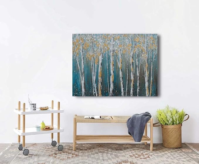 Yihui Arts Landscape Canvas Print Artwork: Teal Winter Forest Painting Wall Art - Image 7