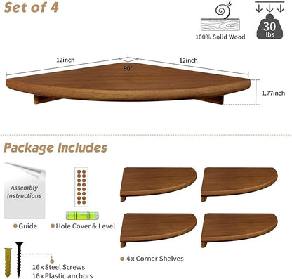 Forbena Corner Bookshelf Wall Mounted Set of 4, Wooden Floating Book Shelves - Image 2