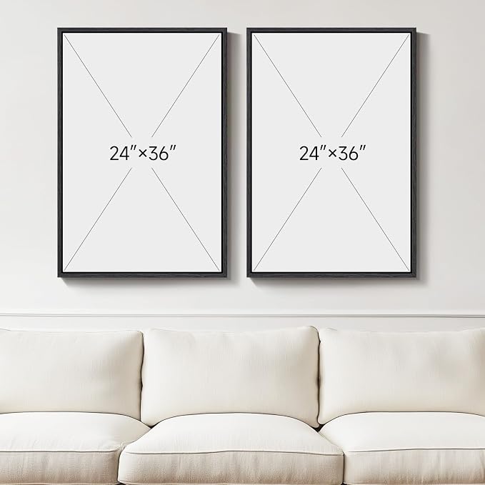 Large Framed Neutral Abstract Wall Art Set of 2, Modern Black Beige Brown - Image 3