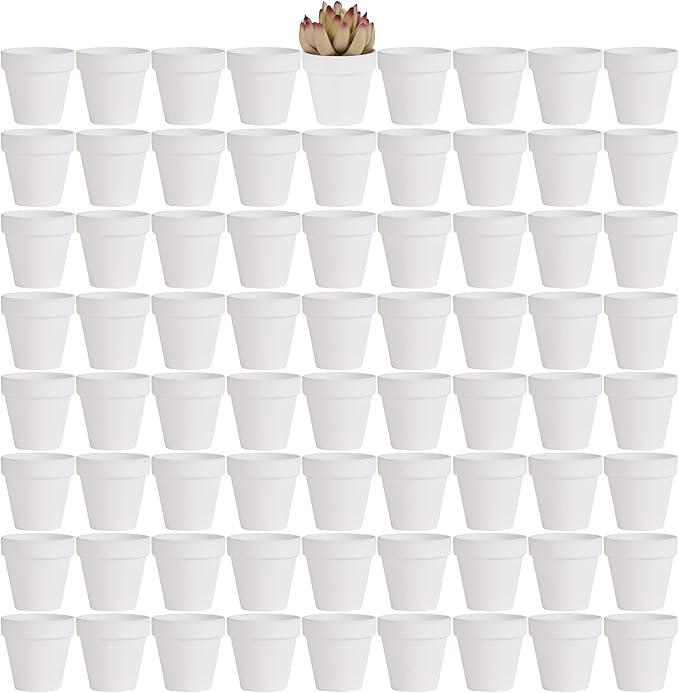 Yishang 72 pcs Small Mini White Clay Pots, 2.5'' Terracotta Pot Clay Ceramic Pottery Planter,Cactus Flower Terra Cotta Pots,Succulents Nursery Pots,with Drainage Hole,Great for Crafts,Wedding Favor