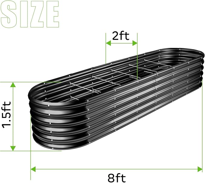 Land Guard 8×2×1.5ft Galvanized Raised Garden Bed Kit, Raised Garden Boxes Outdoor, Oval Metal Raised Garden Beds for Vegetables, Gray