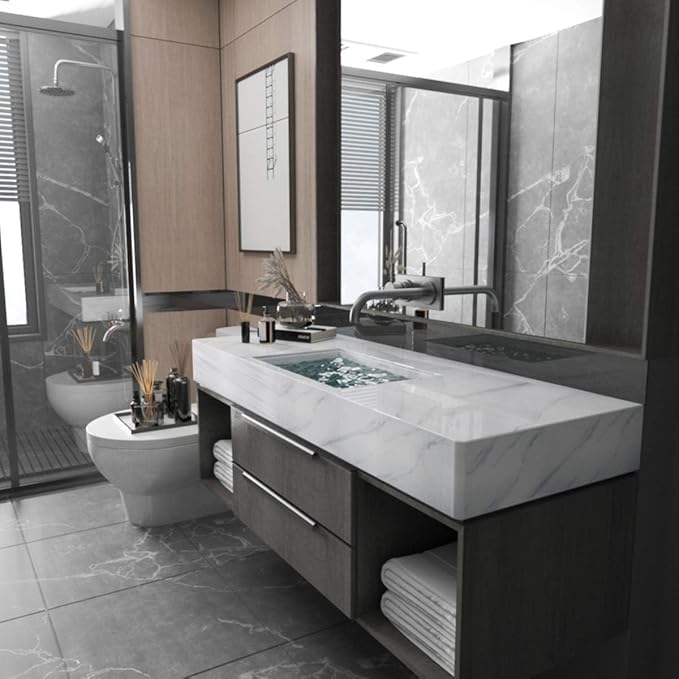 Large White Marble Granite Wallpaper Peel Stick Thicken 48x118inch Waterproof - Image 3