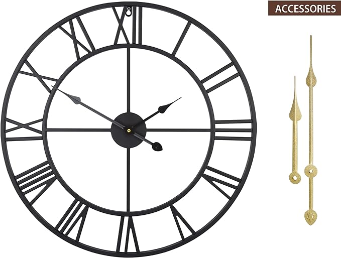 Large Modern Metal Wall Clocks Rustic Round Nearly Silent Little Ticking - Image 5
