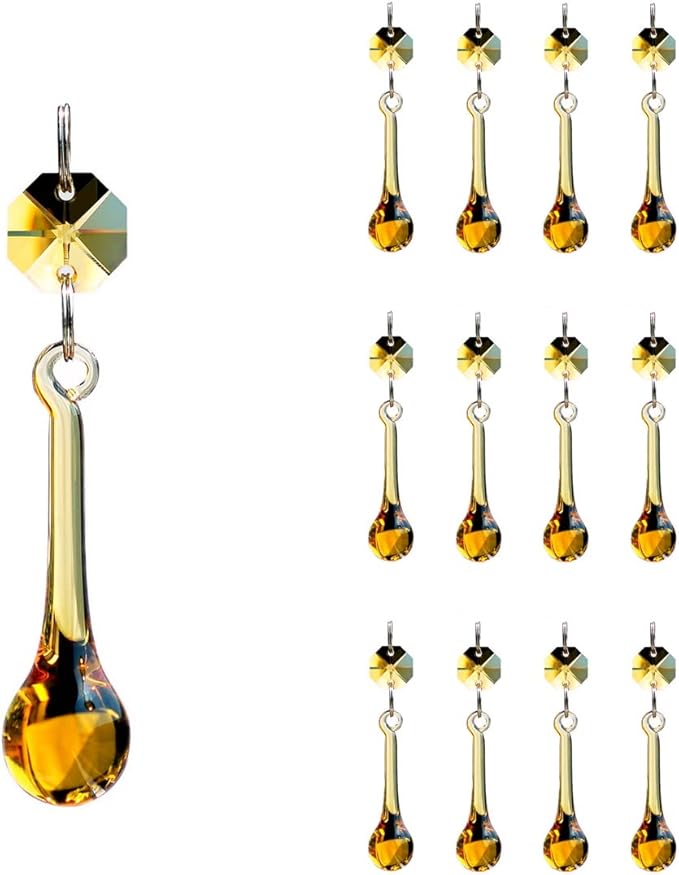 12pcs Raindrop Crystal Chandelier Prisms Parts, 53mm Hanging Crystals Beads for Chandeliers, Home Decoration (Topaz)