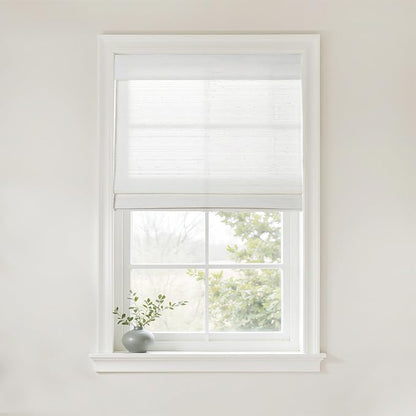 TWOPAGES Natural Woven Motorized Roman Shades, Custom Remote Control Bamboo by TWOPAGES