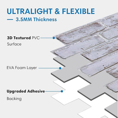 COMSTICKC 3D Whitewash Faux Brick Wall Panel Peel and Stick Wall Covering - Image 4