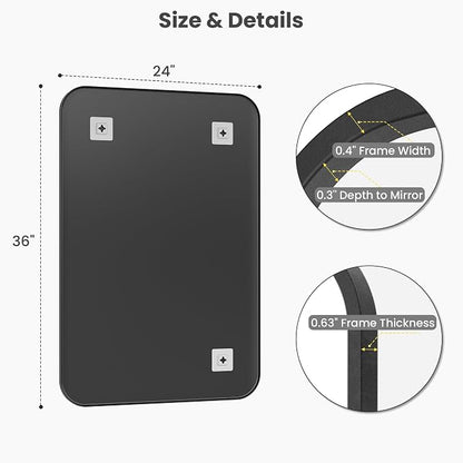 24x36 Inch Matte Black Bathroom Vanity Mirrors | Flush Mount Deep Set Metal - Image 6