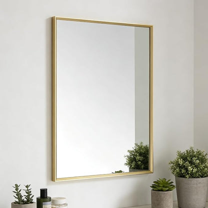 Bathroom Mirror for Wall, 16x24 Inch Metal Framed Mirror, Brushed Gold by Ruomeng