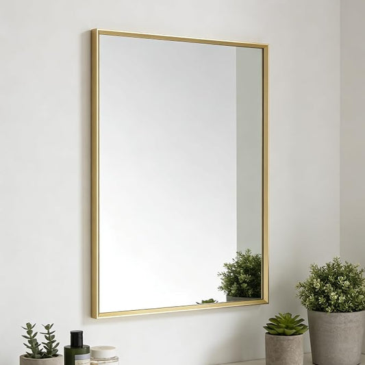 Bathroom Mirror for Wall, 16x24 Inch Metal Framed Mirror, Brushed Gold by Ruomeng