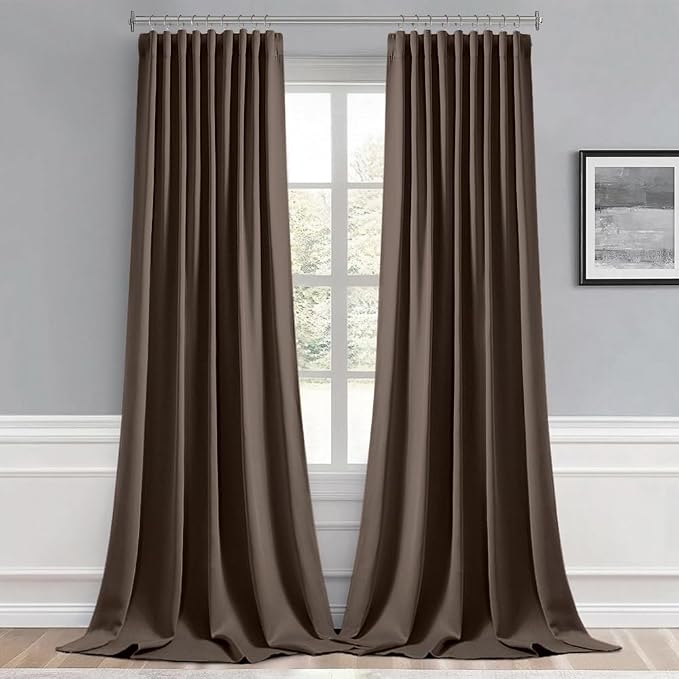 MIULEE Chocolate Brown Back Tab Blackout Curtain 96 Inch Long 2 Panels Set - Image 9
