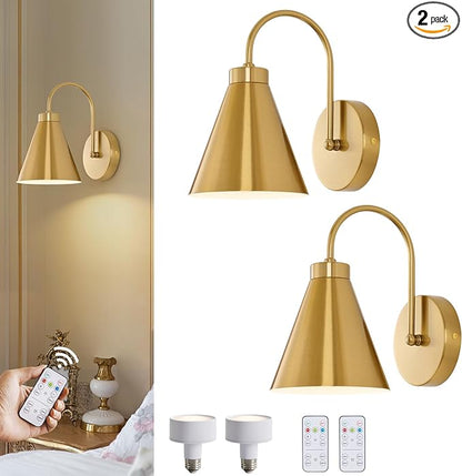 Powfloven Vintage Rechargeable Wall Sconces Set of 2, Wireless Gooseneck Indoor by Powfloven