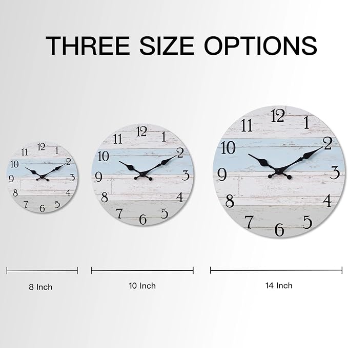 KECYET Wall Clock 8 Inch Silent Non-Ticking Coastal Beach Style Wall Clocks - Image 3