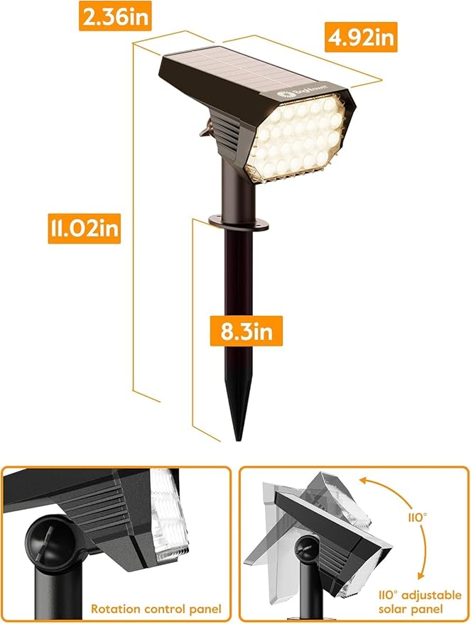 Brightown Solar Lights Outdoor Waterproof, White and Warm White 2 Colors Solar Spot Lights Outdoor with Remote Control, 3 Modes Solar Powered Outdoor Lights for Yard Porch Pathway Garden, 6 Pack