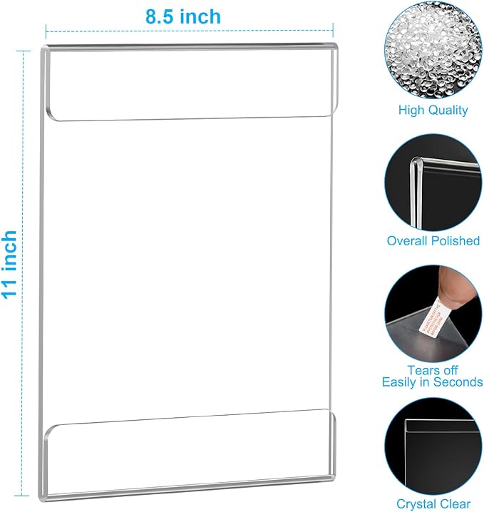 EHWINE 3 Pack 8.5 x 11 Wall Mount Acrylic Sign Holder, Wall Signs Photo Menu - Image 3